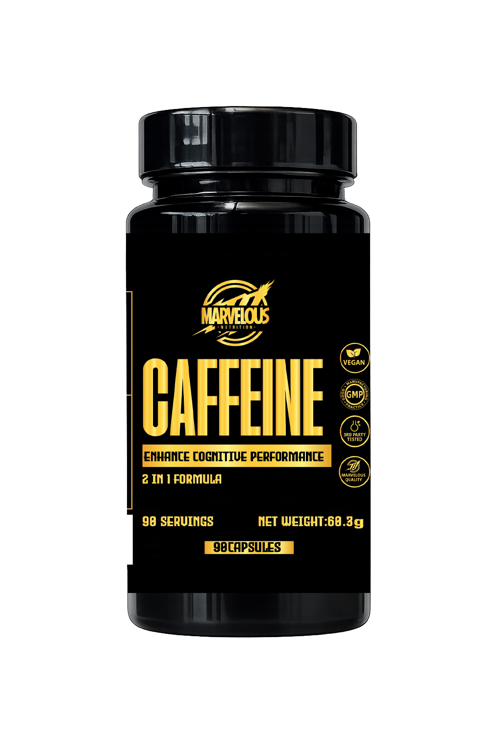 Marvelous Caféine 200mg & L-Théanine 100mg 60 Gélules – Énergie Propre & Focus Zen